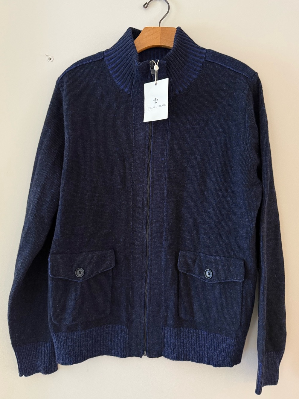 NWT✨ Toscano Firenze Navy Full-Zip Cardigan Sweater Size Medium